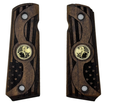 Zib Grips Silah Kabzası - Colt 1911, Girsan MC 1911 ile Uyumlu - Koyu Kahverengi Renk - Metal Logolu - CLT1911CV093L1