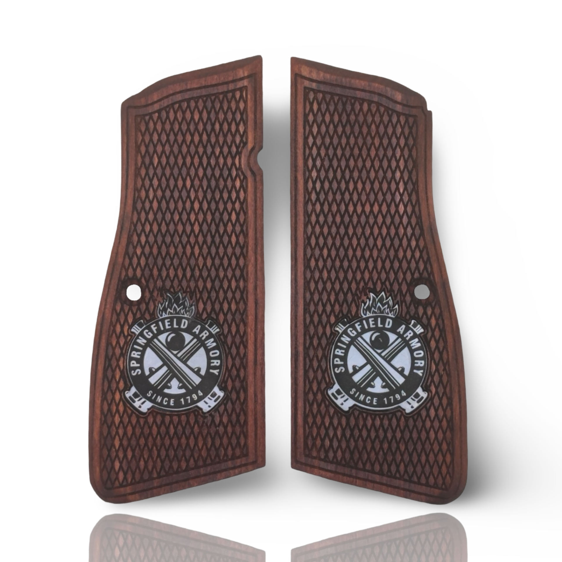 Zib Grips Silah Kabzası - Springfield SA35, Dik Kasa, Browning HP 14, Zig 14 ile Uyumlu - Meşe Renk - Metal Logolu - SFSA35MS001L1