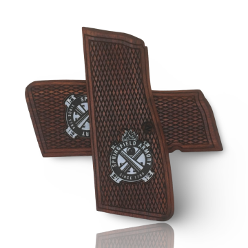 Zib Grips Silah Kabzası - Springfield SA35, Dik Kasa, Browning HP 14, Zig 14 ile Uyumlu - Meşe Renk - Metal Logolu - SFSA35MS001L1