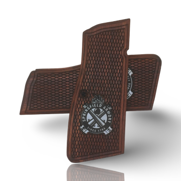 Zib Grips Silah Kabzası - Springfield SA35, Dik Kasa, Browning HP 14, Zig 14 ile Uyumlu - Meşe Renk - Metal Logolu - SFSA35MS001L1