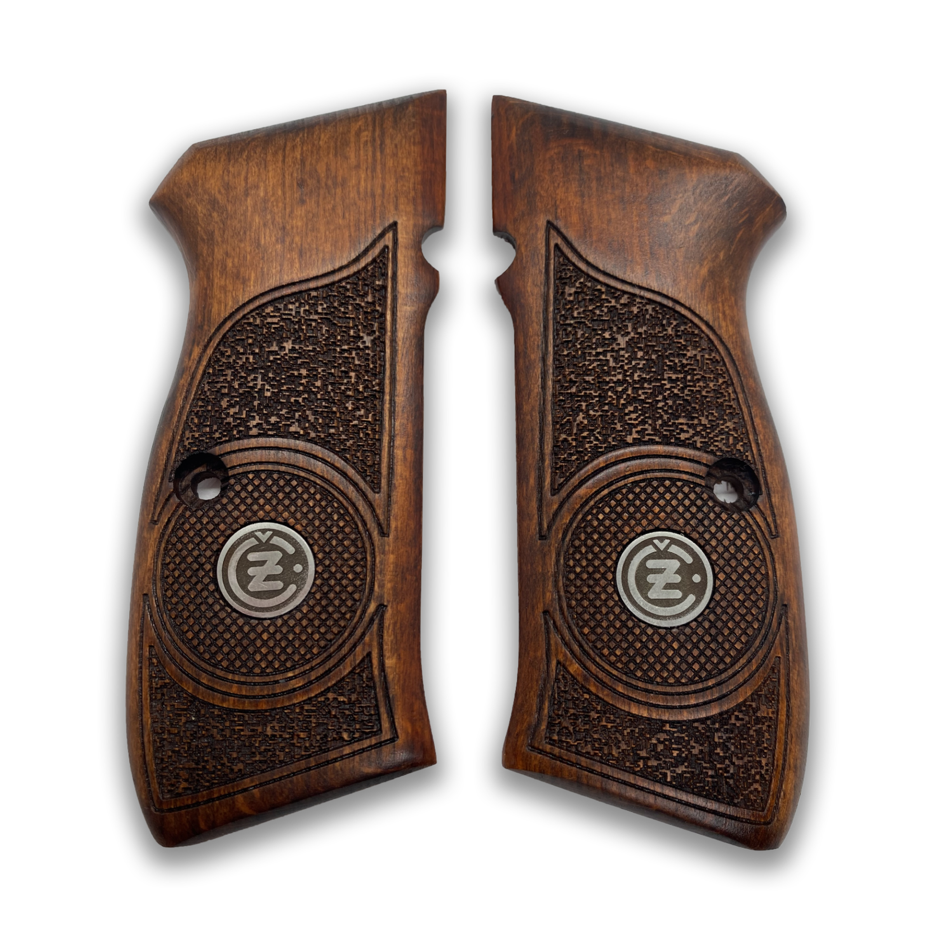 Zib Grips Silah Kabzası - CZ 75, Canik 55, S120, L120 ile Uyumlu - Koyu Kahverengi Renk - Metal Logolu - CZ75CV004L2