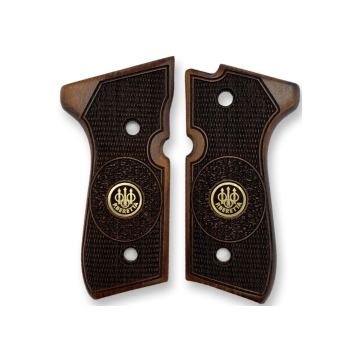 Zib Grips Silah Kabzası - Girsan Yavuz 16, Beretta F92 ile Uyumlu - Koyu Kahverengi Renk - Metal Logolu - BRTF92CV025L1