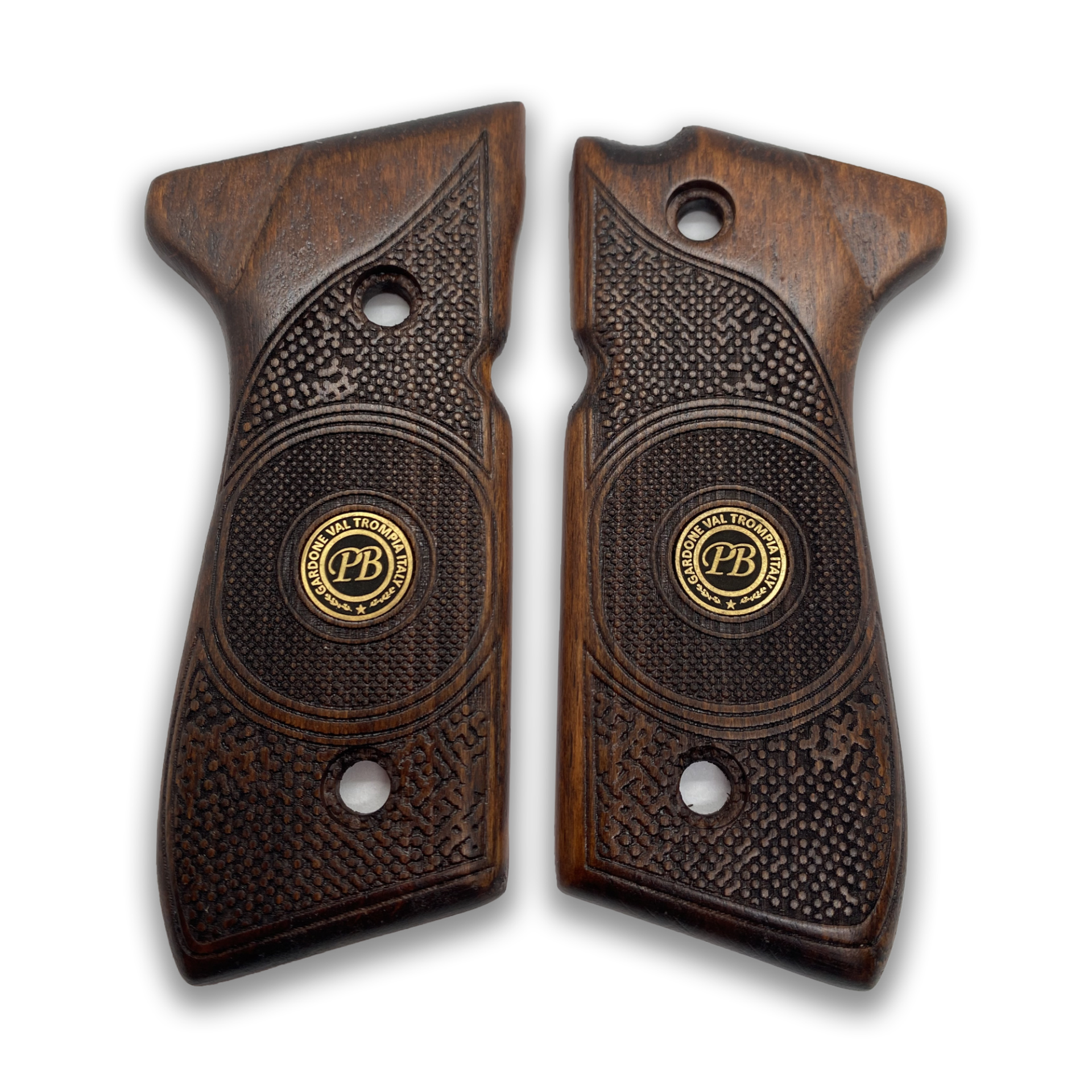 Zib Grips Silah Kabzası - Girsan Yavuz 16, Beretta F92 ile Uyumlu - Koyu Kahverengi Renk - Metal Logolu - BRTF92CV036L1