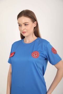 Yeni Sıfır Yaka Sax Mavisi 112 Acil Sağlık Comfort T-shirt(Unisex-Fileli)