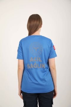 Yeni Sıfır Yaka Sax Mavisi 112 Acil Sağlık Comfort T-shirt(Unisex-Fileli)