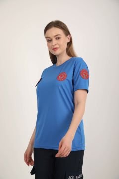 Yeni Sıfır Yaka Sax Mavisi 112 Acil Sağlık Comfort T-shirt(Unisex-Fileli)