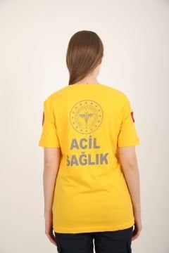 Yeni 112 Acil Sağlık Sıfır Yaka Penye Sarı T-shirt(Unisex)