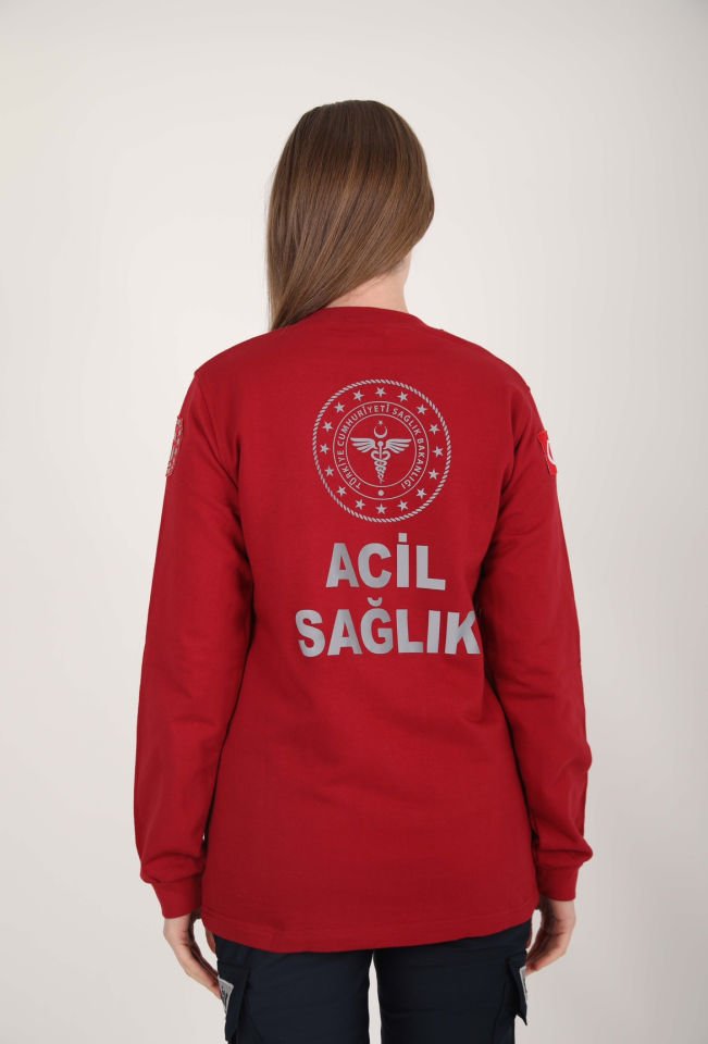 Yeni Acil Sağlık Bordo Sıfır Yaka Swit (Unisex- 2 İplik)