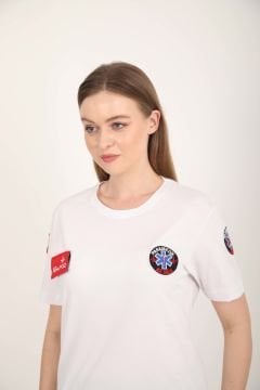 Yeni Paramedik Beyaz Sıfır Yaka Penye T-shirt(Unisex)