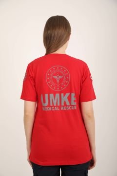 Yeni UMKE Kırmızı Sıfır Yaka Penye T-shirt(Unisex)