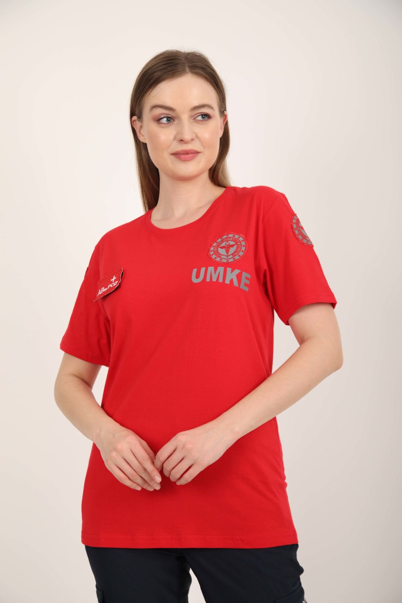 Yeni UMKE Kırmızı Sıfır Yaka Penye T-shirt(Unisex)