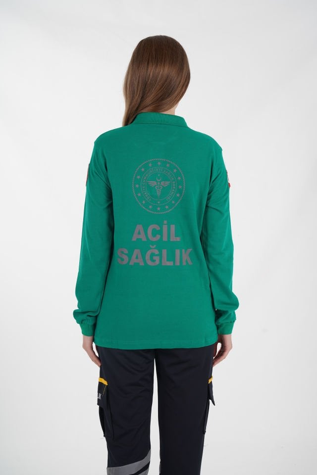 Yeni 112 Acil Sağlık Açık Yeşil Uzun Kollu Lacost T-shirt (Unisex)