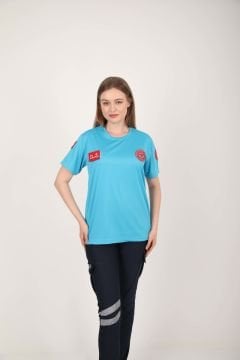 Yeni 112 Acil Sağlık Turkuaz Sıfır Yaka Comfort T-shirt(Unisex-Fileli)