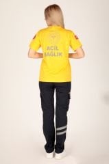 Yeni Sarı V Yaka 112 Acil Sağlık T-shirt(Fileli-Unisex)