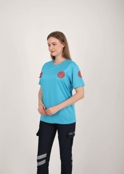 Yeni Evde Sağlık Sıfır Yaka Turkuaz T-shirt(Fileli-Unisex)