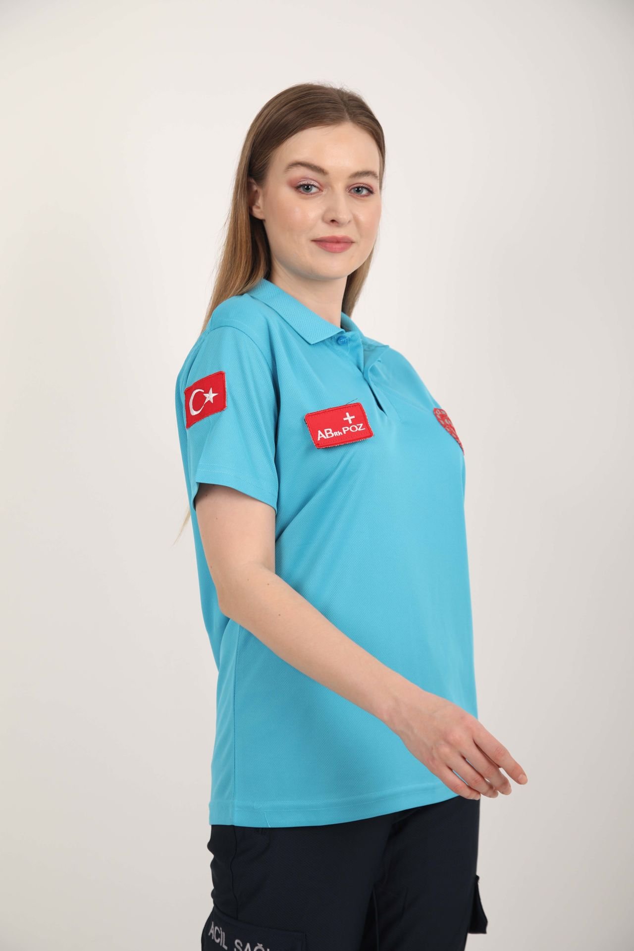 Yeni Evde Sağlık Polo Yaka Turkuaz T-shirt (Unisex-Fileli)