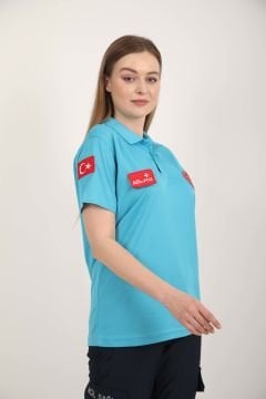 Yeni Evde Sağlık Polo Yaka Turkuaz T-shirt(Unisex-Fileli)