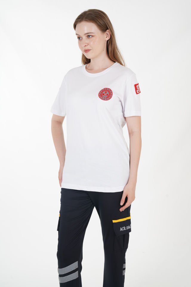 112 Acil Çağrı Merkezi Beyaz Penye T-shirt (Unisex)