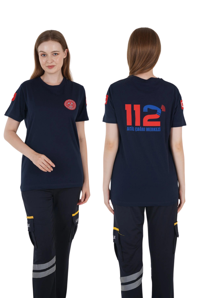 112 Acil Çağrı Merkezi Lacivert Sıfır Yaka Comfort T-shirt (Unisex-Fileli)