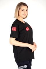 Yeni Acil Sağlık Siyah V Yaka Comfort T-shirt(Fileli-Unisex)