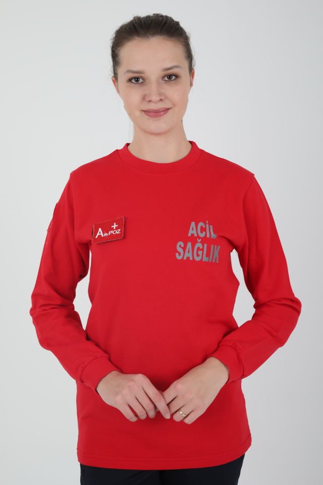 Acil Sağlık Kırmızı Sıfır Yaka Swit (Unisex-2 İplik)