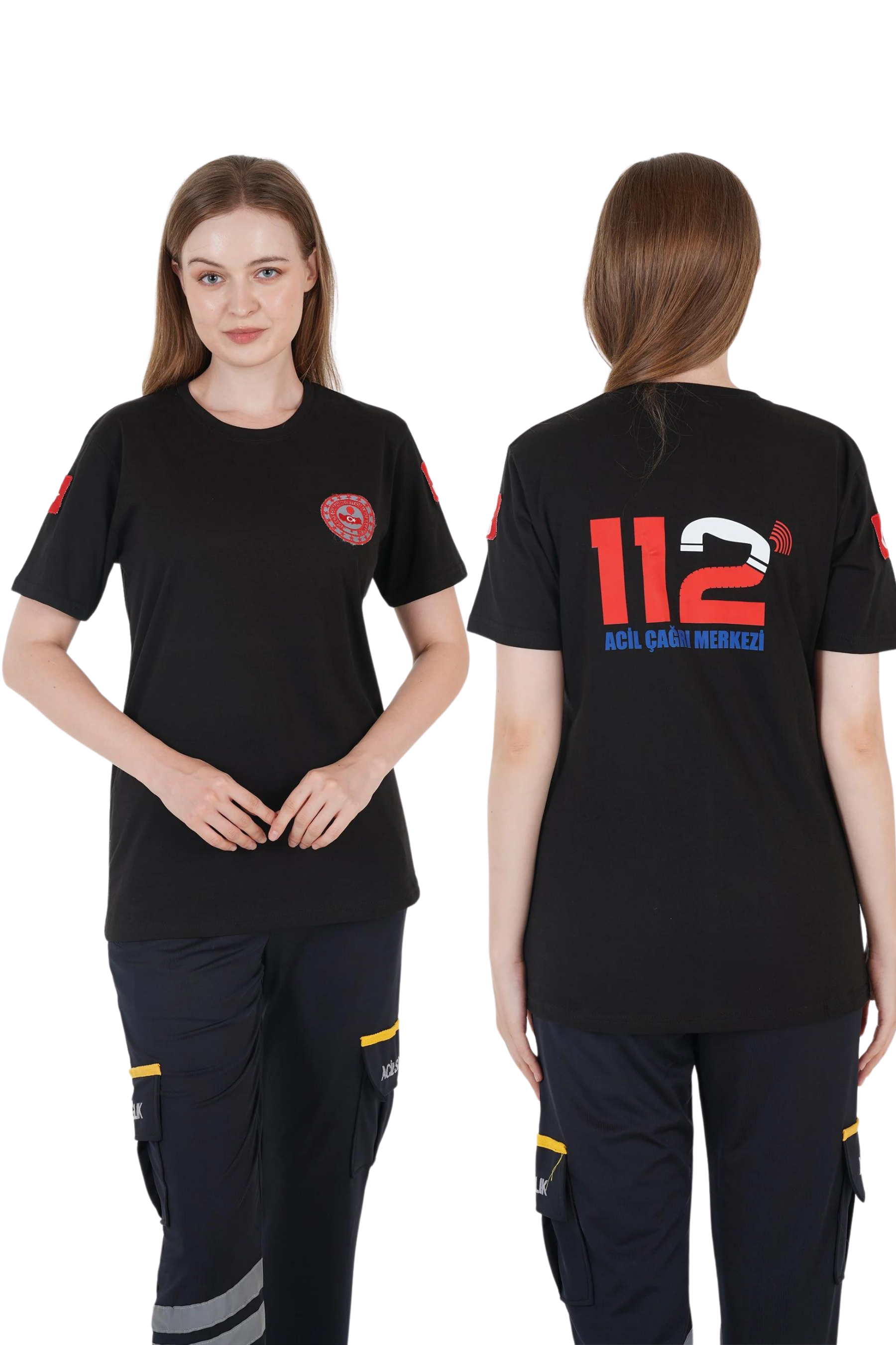 112 Acil Çağrı Merkezi Siyah Penye T-shirt (Unisex)