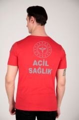 Yeni Penye Sıfır Yaka Kırmızı 112 Acil Sağlık T-shirt(Unisex)