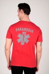 Yeni Sıfır Yaka Kırmızı Penye Paramedik T-shirt