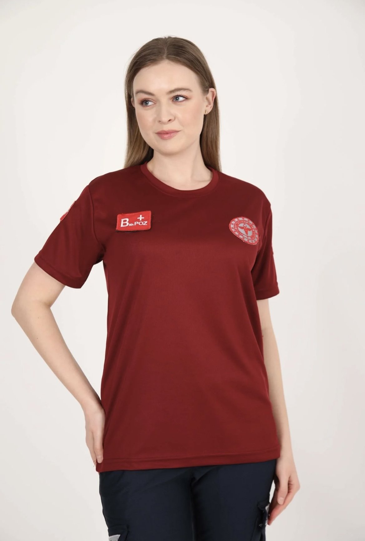 Yeni Evde Sağlık Bordo Sıfır Yaka Comfort T-shirt (Unisex-Fileli)