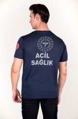 Yeni Sıfır Yaka 112 Acil Sağlık Lacivert Comfort T-shirt (Fileli-Unisex)