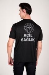 Yeni Sıfır Yaka 112 Acil Sağlık Siyah Comfort T-shirt (Fileli-Unisex)