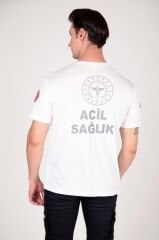 Yeni 112 Acil Sağlık Sıfır Yaka Beyaz Comfort T-shirt (Fileli-Unisex)