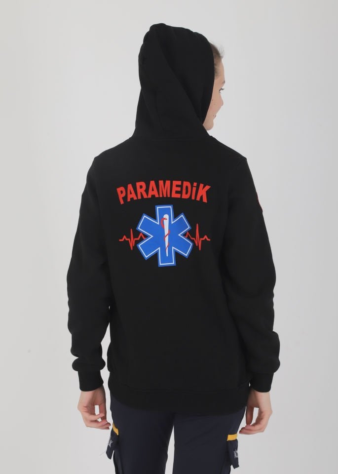 Yeni Paramedik Siyah Kapşonlu Polar (Unisex)