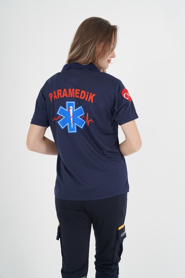 Paramedik T-shirt Comfort Polo Yaka Lacivert (Fileli-Unisex)