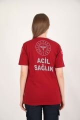 YENİ Acil Sağlık Sıfır Yaka Bordo Penye T-shirt(Unisex)