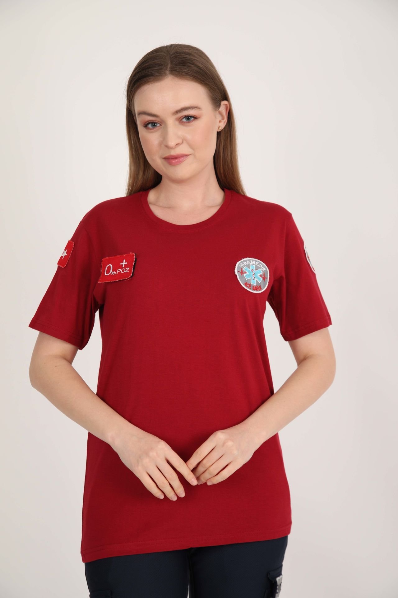 YENİ Paramedik Sıfır Yaka Bordo Penye T-shirt(Unisex)