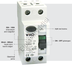 Viko 2X25 Amper 300 Miliamper Monofaze Kaçak Akım Rölesi