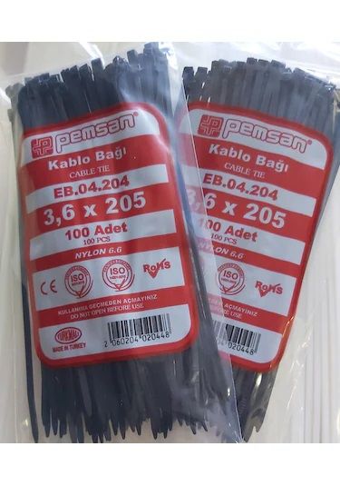 Plastik Siyah Kablo Bağı 3.6mmx250mm Cırt Pemsan-100 ad.