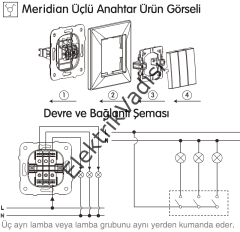 Viko Karre/Meridian Beyaz/Krem Üçlü Anahtar