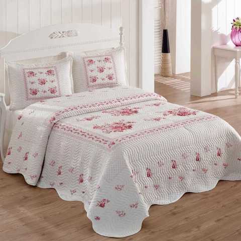 Çift Kişilik Kapitone Yatak Örtüsü Takımı  Flower Pembe