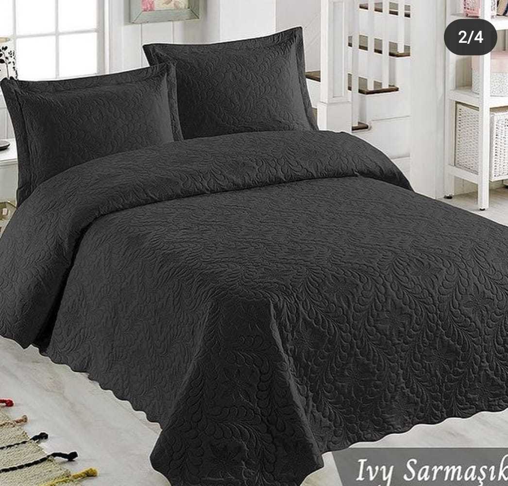 Çift Kişilik Microfiber Yatak Örtüsü Takımı Siyah