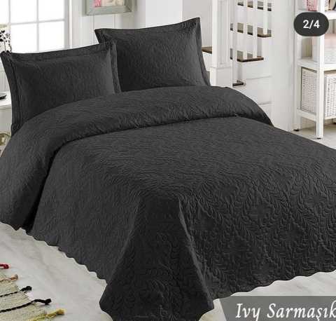 Çift Kişilik Microfiber Yatak Örtüsü Takımı Siyah