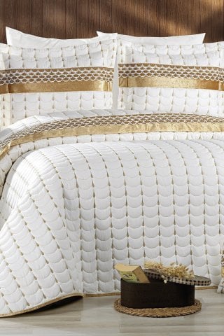 Colors Çift Kişilik Yatak Örtüsü Takımı Krem-Gold
