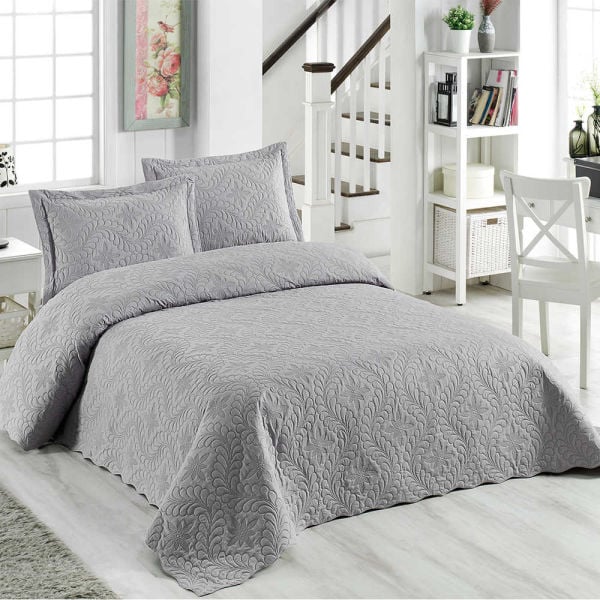 Çift Kişilik Microfiber Yatak Örtüsü Takımı Sarmaşık Gri