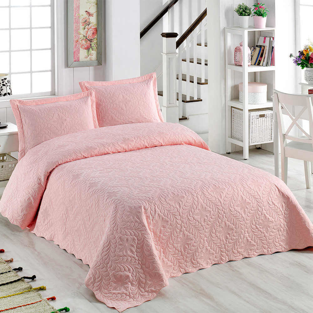 Çift Kişilik Microfiber Yatak Örtüsü Takımı Sarmaşık Pudra