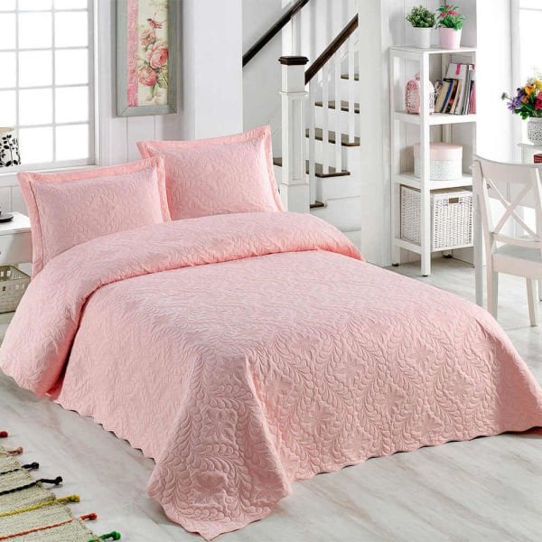 Çift Kişilik Microfiber Yatak Örtüsü Takımı Sarmaşık Pudra