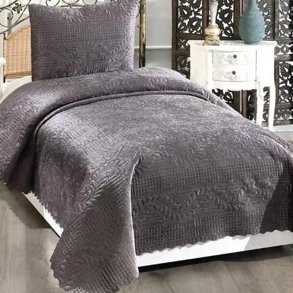Tek Kişilk Velür Kadife Yatak Örtüsü Takımı Antrasit
