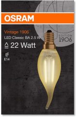 OSRAM - Vintage 1906 Led Classic 2.5W-22W Sarı Işık E14 Duy Mum Kıvrık Rustik Filamentli Ampul