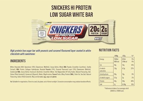 SNICKERS HIGH PROTEIN BAR LOW SUGAR WHITE 57G