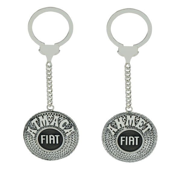 Gümüş Fiat Logolu Telkari İsimli Anahtarlık